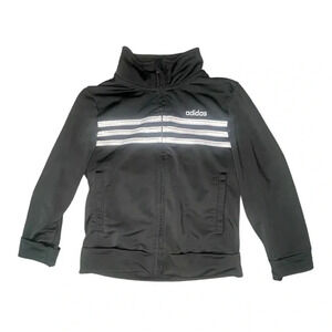 Adidas Boys Black Full-Zip Athletic Jacket with iconic Stripes Size 4
